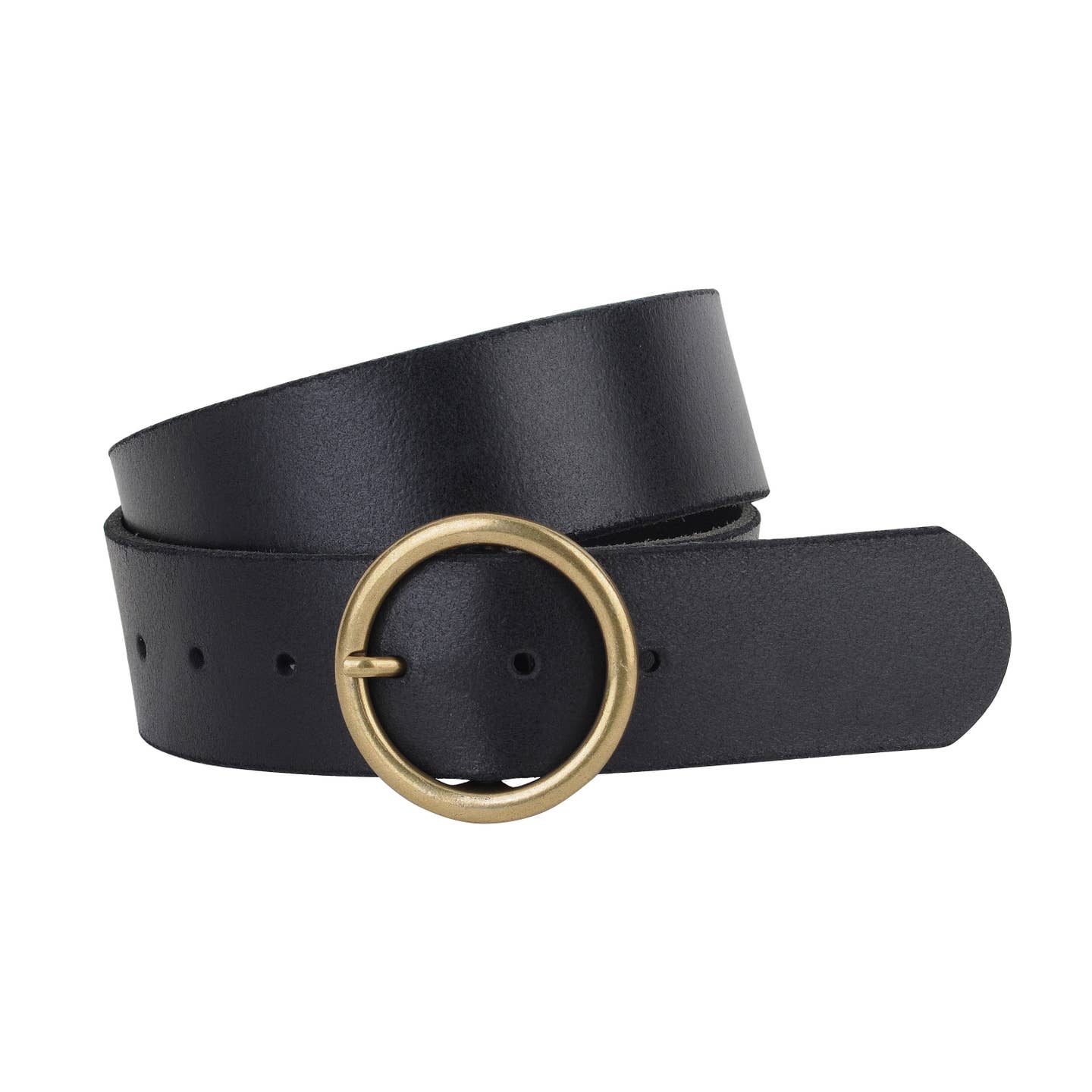 Brass-Toned Circle Buckle Leather Belt