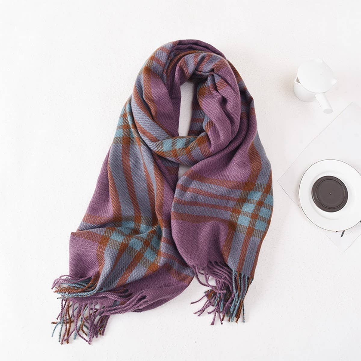 Plaid Fringe Shawl Scarf