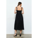 Mini Dot Tulle Bustier Midi Dress - Black