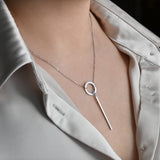 Circle Bar Y Necklace - Geometric Lariat Pendant