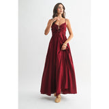 Ruched Tie Bodice Maxi Dress - Wine