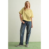 Short Sleeve Linen Knit Top - Lemon