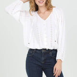 Eyelet Embroidered Button Front Blouse
