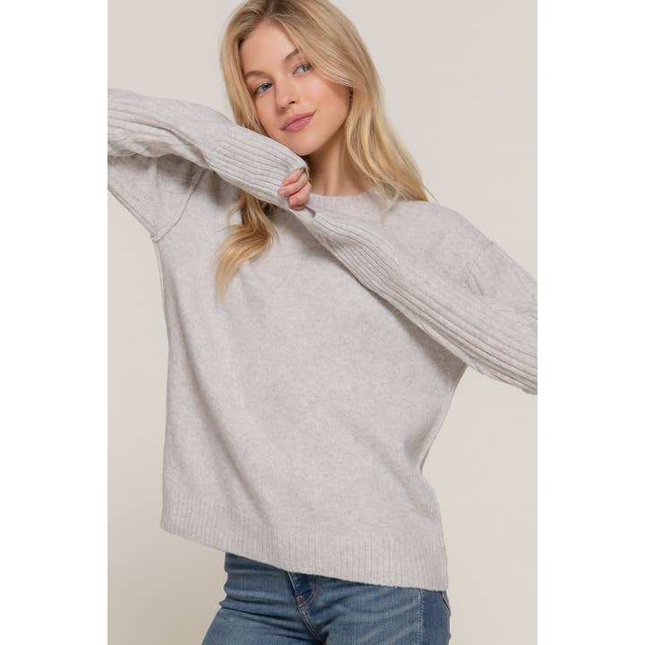 Long Sleeve Mock Neck Raised Seam Sweater