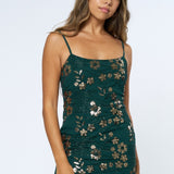 Jewel Trim Mini Dress - Forest Green