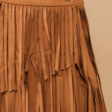 Western Fringe Suede Mini Skirt - Tan