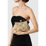 Floral Embroidery Evening Clutch - Champagne