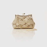 Floral Embroidery Evening Clutch - Champagne