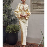 Open Back Satin Maxi - Sunlit Yellow