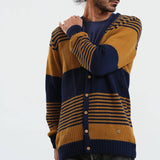 Men's Navy Caramel Striped Cardigan