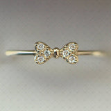 Silver 14k Gold Plated Bow Zirconia Ring