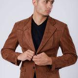 Slim Fit Suede Blazer - Brown