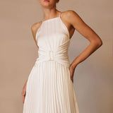 Apron Neck Midi Dress With Corset Waist
