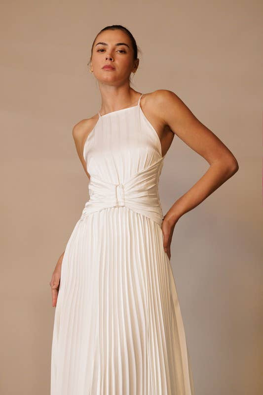 Apron Neck Midi Dress With Corset Waist