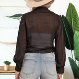 Woven Front Tie Sheer Blouse