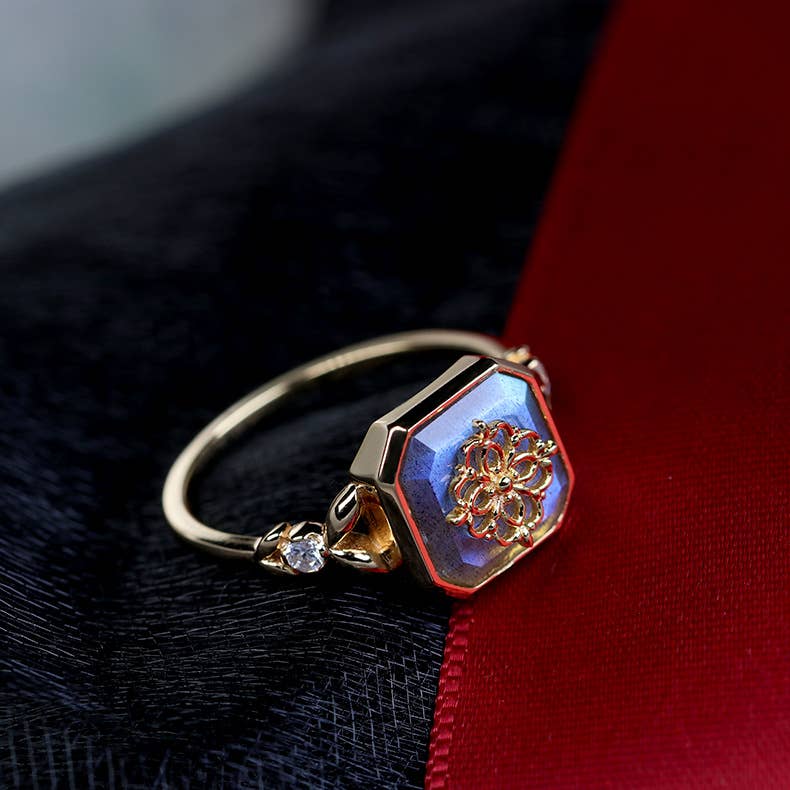 Sterling Silver K Gold-plated Gray-blue Labradorite Ring