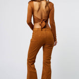 Open-back Long Sleeve Knit Top - Cognac