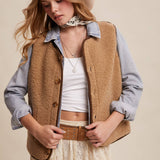 Reversible Plaid Sherpa Vest - Taupe