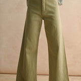 Straight Wide Leg Denim Pants - Dusty Sage