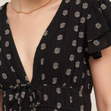 V-Neck Ruffle Sleeve Polka Dot Maxi Dress - Black/Ivory