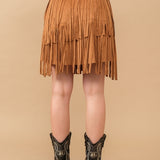 Western Fringe Suede Mini Skirt - Tan