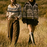 Cable Knit Fair Isle Raglan-Sleeve Sweater - Oatmeal