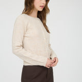 Round Neck Buton Down Long Sleeve Cardigan - Cream