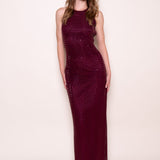 Rhinestone Mesh Maxi Dress - Burgundy