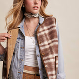 Reversible Plaid Sherpa Vest - Taupe