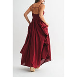 Ruched Tie Bodice Maxi Dress - Wine