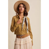 Embroidered Cropped Blouse- Olive Combo