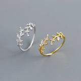 Sterling Silver with Zircon Leaf Ring