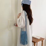 Suede-Like Microfiber Leather Crossbody Bag w/Fringe