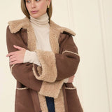 Faux Suede and Shearling Coat - Chocolate