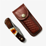 Walnut & Torched Bone Damascus Pocket Knife