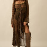Lace Button Up Layering Midi Dress