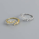 Sterling Silver with Zircon Leaf Ring