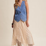 Lace Inset Midi Skirt - Cream