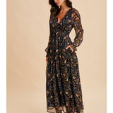 Smocked Floral Maxi Dress - Midnight