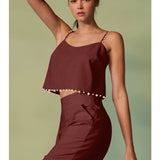 Pearl-Trimmed Linen Blend Trousers