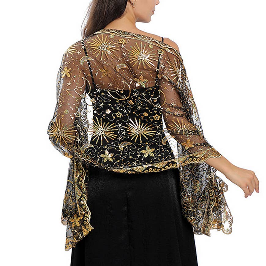 Stars & Moon Embroidered Shawl