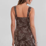 Fall Floral Mesh Mini Dress - Brown