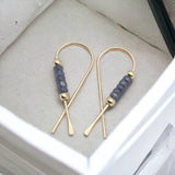 Purple Bead Ribbon Threader Earrings - Gold