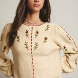 Embroidered Blossom Knit Sweater- Cream Combo