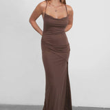 Elenour Cupro Maxi Dress - Brown