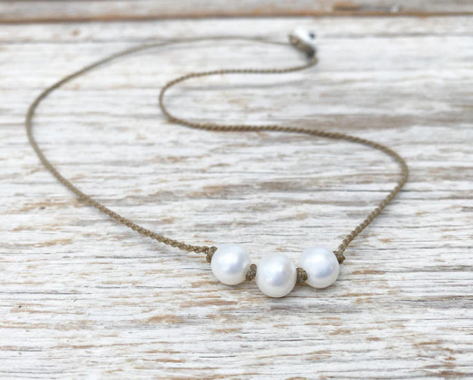 Triple Knotted Pearl Necklace