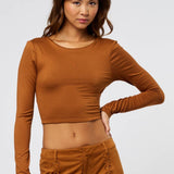 Open-back Long Sleeve Knit Top - Cognac