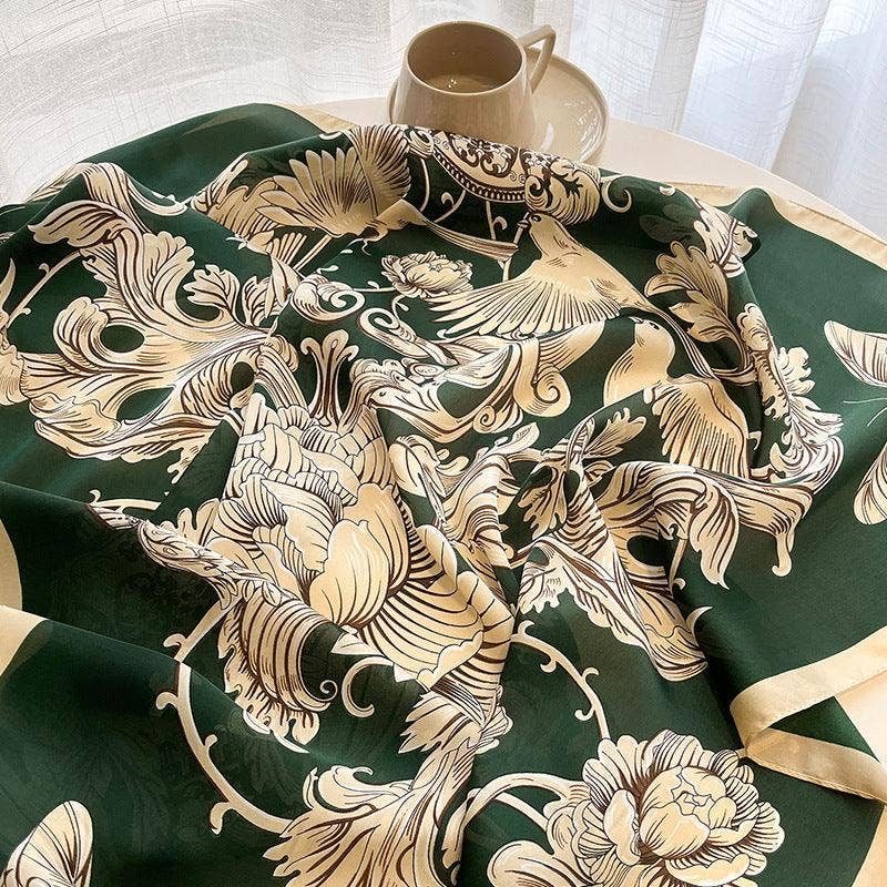 Floral Print Bandana Style Silk Scarf