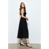 Mini Dot Tulle Bustier Midi Dress - Black