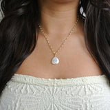 Mother of Pearl Shell Necklace White Enamel Satellite Chain